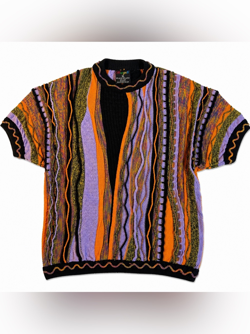 Bergati 90s Textured Knit Shirt XL Coogi Style Multicolor Retro Streetwear
